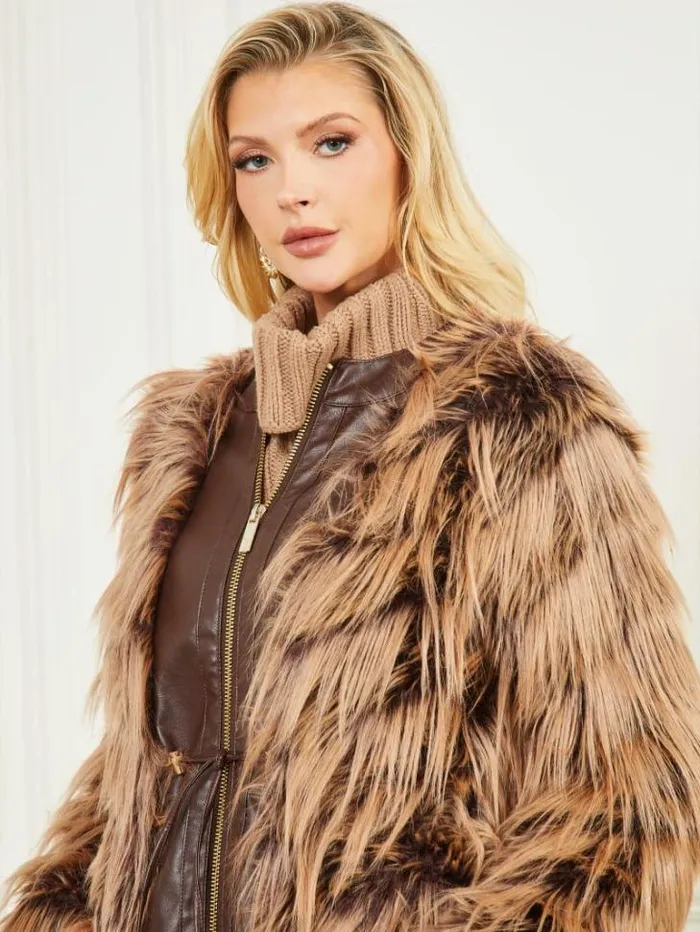 Jackets Women Marciano Dinah Shaggy Coat Dark Bourbon With Classic Jackets Women Marciano Dinah Shaggy Coat Dark Bourbon With Classic
