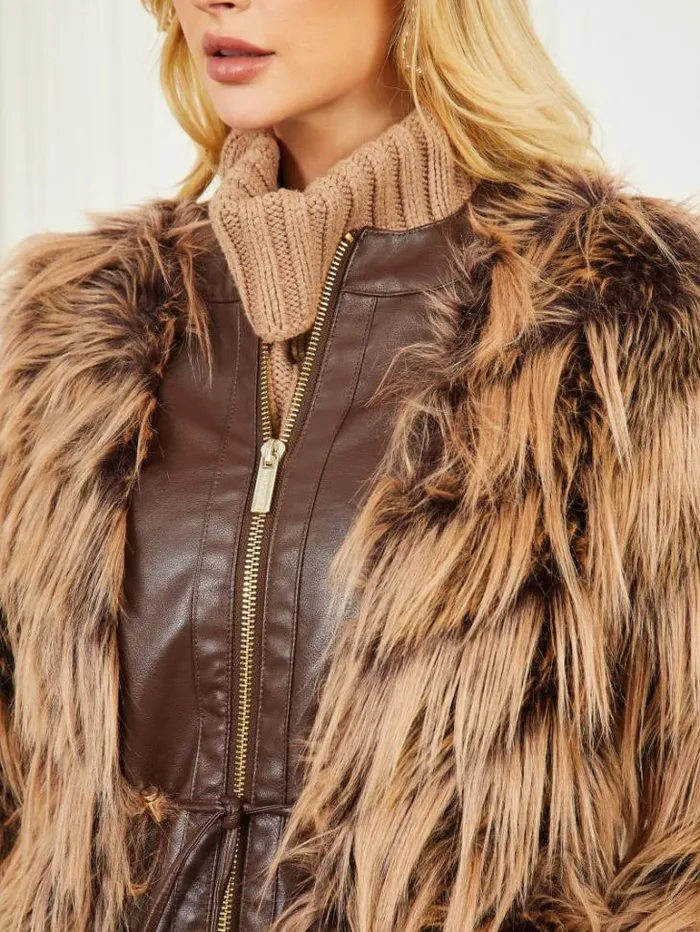 Jackets Women Marciano Dinah Shaggy Coat Dark Bourbon With Classic Jackets Women Marciano Dinah Shaggy Coat Dark Bourbon With Classic