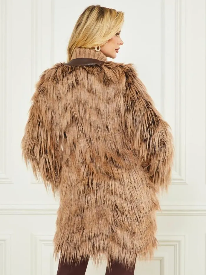 Jackets Women Marciano Dinah Shaggy Coat Dark Bourbon With Classic Jackets Women Marciano Dinah Shaggy Coat Dark Bourbon With Classic