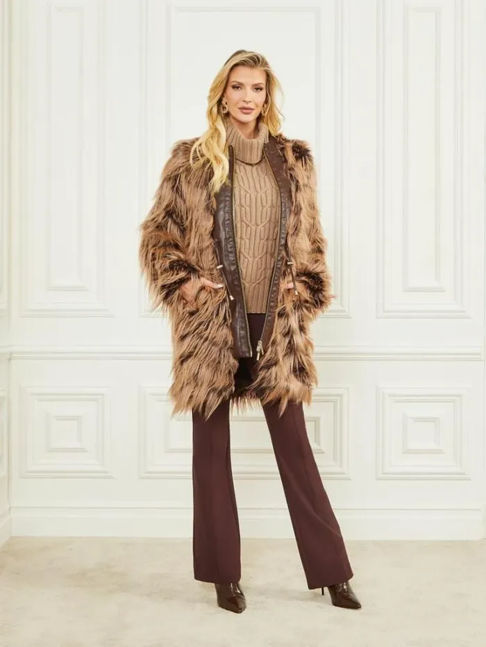 Jackets Women Marciano Dinah Shaggy Coat Dark Bourbon With Classic Jackets Women Marciano Dinah Shaggy Coat Dark Bourbon With Classic