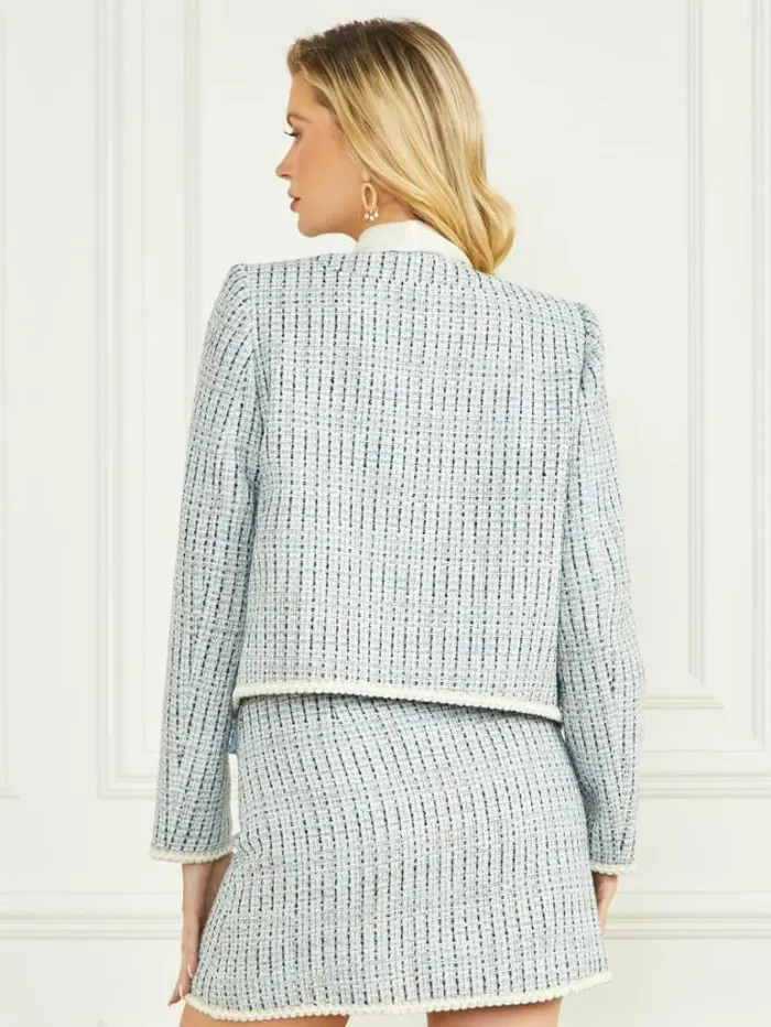 Jackets Women Marciano Provence Tweed Blazer Remarkable Blue Tweed Jackets Women Marciano Provence Tweed Blazer Remarkable Blue Tweed