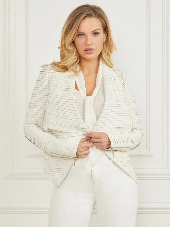 Jackets Women Marciano Shayna Drape Leather Jacket Pale Pearl Jackets Women Marciano Shayna Drape Leather Jacket Pale Pearl