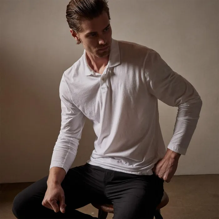 James Perse PolosNovelty Tops Luxe Lotus Jersey Long Sleeve Polo White 8211 Men