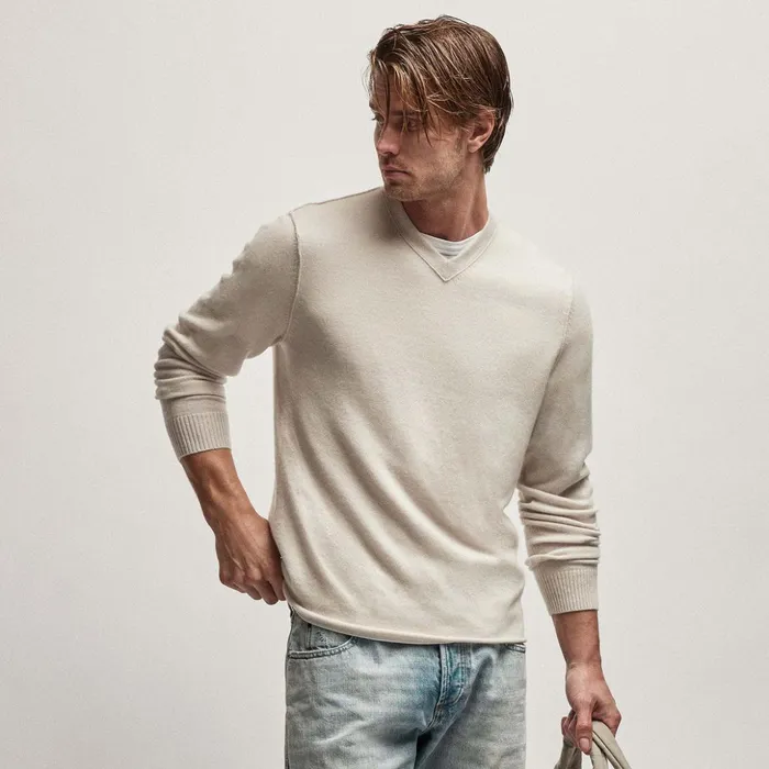 James Perse Sweaters Recycled Cashmere V Sweater Pearl 8211 Men