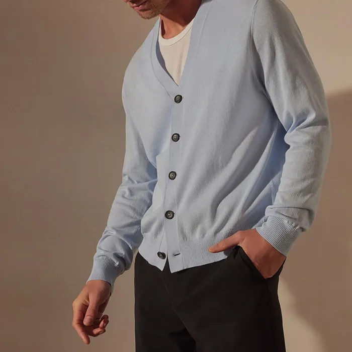 James Perse Sweaters Stretch Cotton Cardigan Bleached Blue 8211 Men