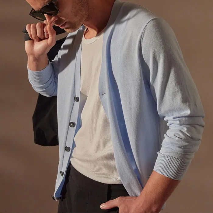 James Perse Sweaters Stretch Cotton Cardigan Bleached Blue 8211 Men