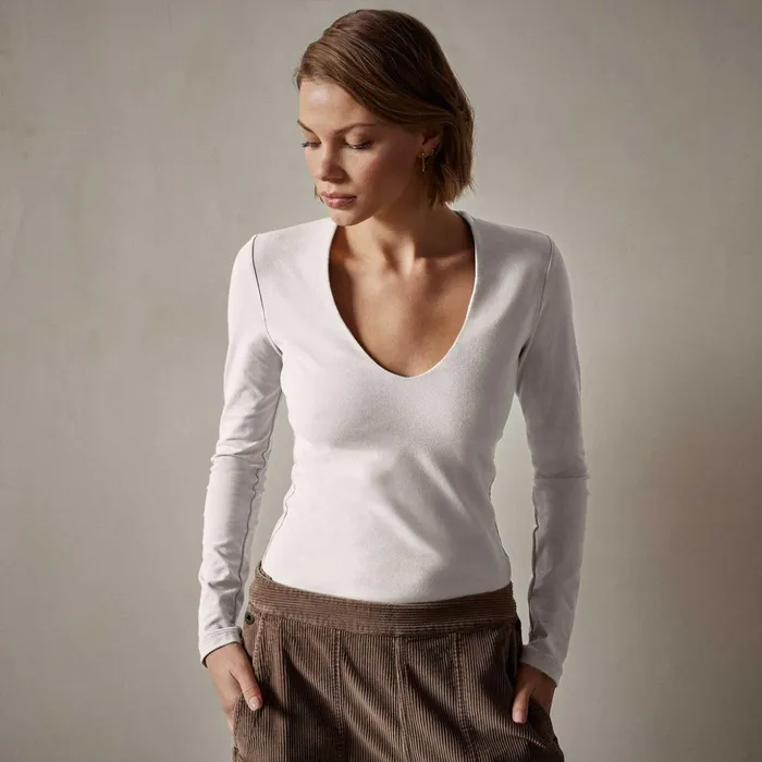 James Perse TShirts Stretch Lotus Deep V Tee White 8211 Women