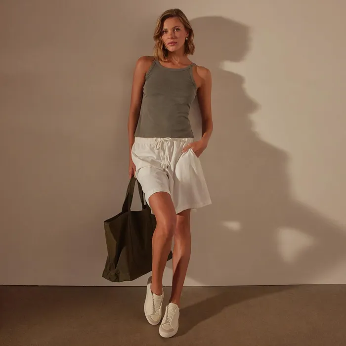 James Perse Tops Ribbed High Neck Cami Palm Pigment 8211 Women