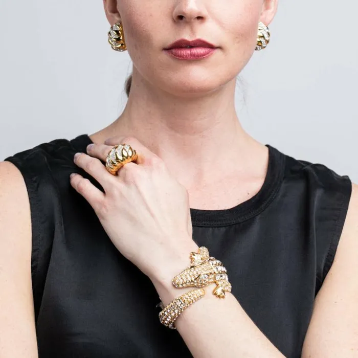 Kenneth Jay Lane Clear Crystal Bracelets Women Gold And Crystal Alligator Bracelet Kenneth Jay Lane Clear Crystal Bracelets Women Gold And Crystal Alligator Bracelet