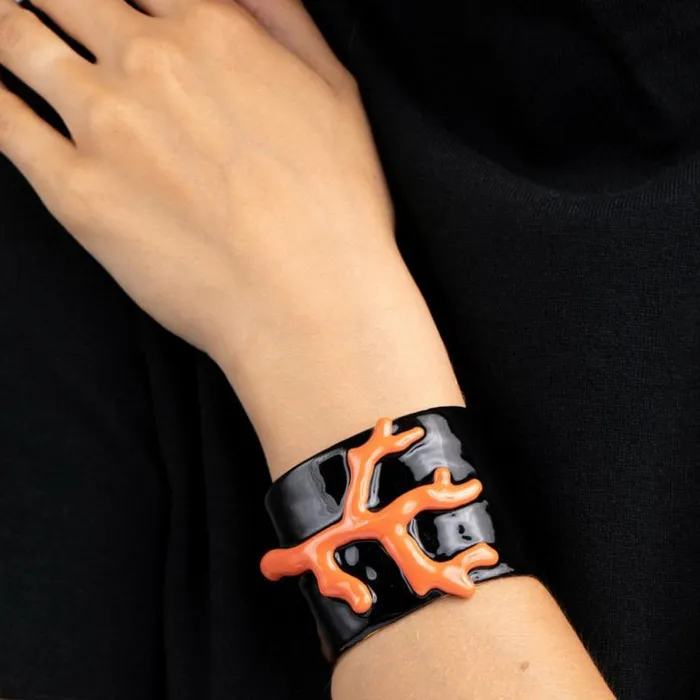 Kenneth Jay Lane Dark Color Bracelets Women Black Enamel And Coral Branch Cuff Bracelet Kenneth Jay Lane Dark Color Bracelets Women Black Enamel And Coral Branch Cuff Bracelet