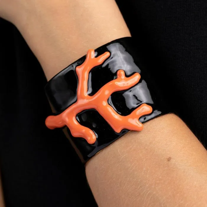 Kenneth Jay Lane Dark Color Bracelets Women Black Enamel And Coral Branch Cuff Bracelet Kenneth Jay Lane Dark Color Bracelets Women Black Enamel And Coral Branch Cuff Bracelet