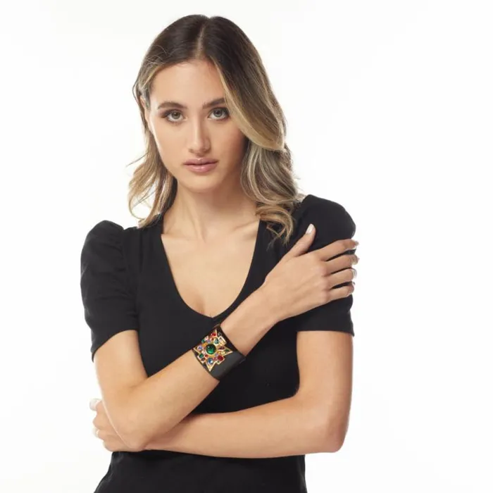 Kenneth Jay Lane Dark Color Bracelets Women Black Maltese Emerald Cross Cuff Kenneth Jay Lane Dark Color Bracelets Women Black Maltese Emerald Cross Cuff