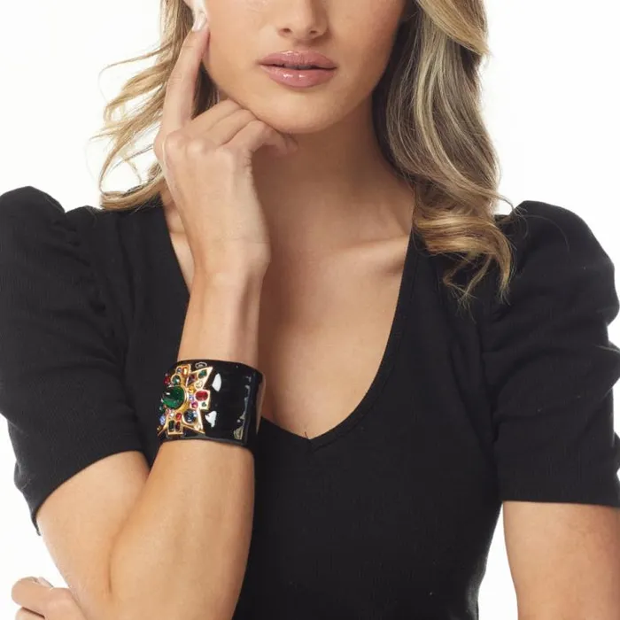 Kenneth Jay Lane Dark Color Bracelets Women Black Maltese Emerald Cross Cuff Kenneth Jay Lane Dark Color Bracelets Women Black Maltese Emerald Cross Cuff