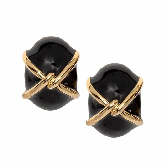 Kenneth Jay Lane Dark Color Earrings Women 034X034 Black Button Clip Earring