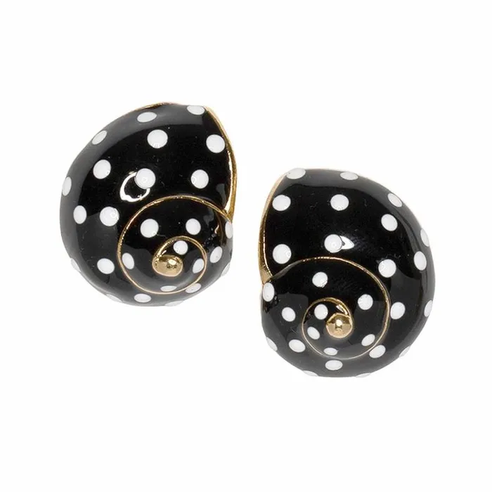 Kenneth Jay Lane Dark Color Earrings Women Black With White Dots Shell Clip Earrings Kenneth Jay Lane Dark Color Earrings Women Black With White Dots Shell Clip Earrings