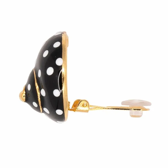 Kenneth Jay Lane Dark Color Earrings Women Black With White Dots Shell Clip Earrings