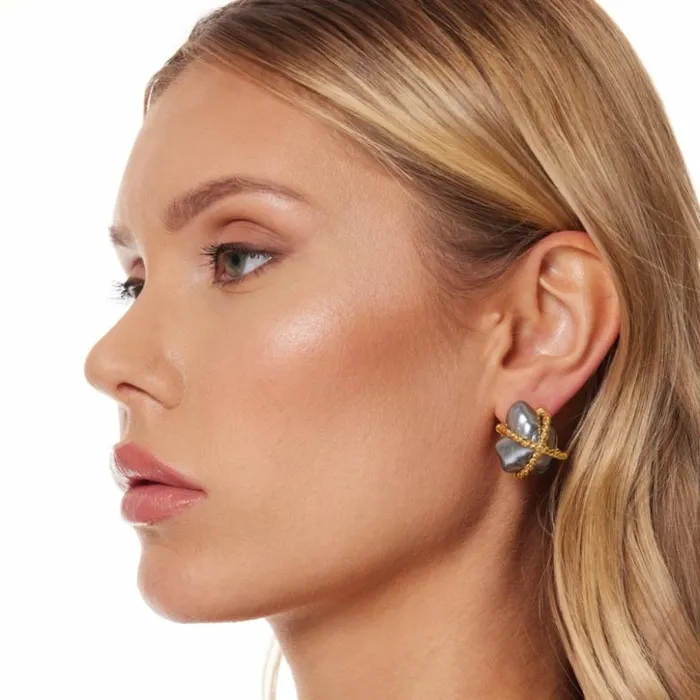 Kenneth Jay Lane Dark Color Earrings Women Grey Pearl With Gold 034X034 Nugget Clip Earring Kenneth Jay Lane Dark Color Earrings Women Grey Pearl With Gold 034X034 Nugget Clip Earring