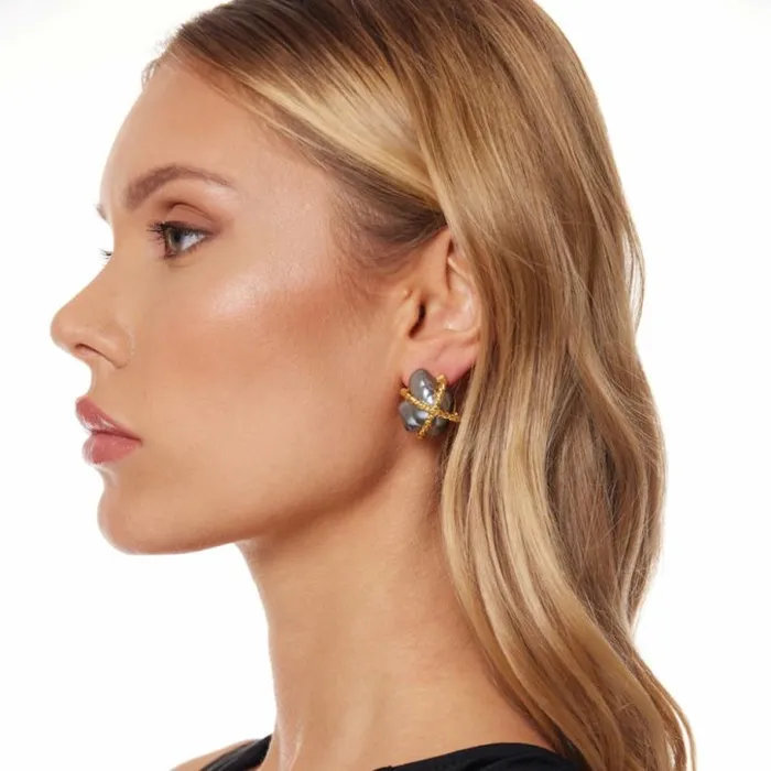 Kenneth Jay Lane Dark Color Earrings Women Grey Pearl With Gold 034X034 Nugget Clip Earring Kenneth Jay Lane Dark Color Earrings Women Grey Pearl With Gold 034X034 Nugget Clip Earring