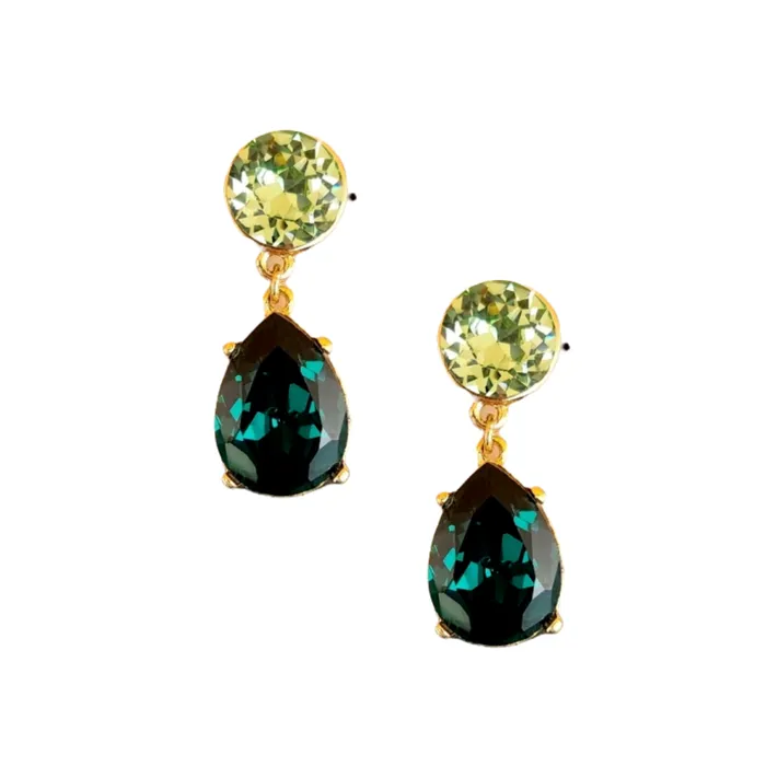 Kenneth Jay Lane Dark Color Gem Earrings Women Peridot and Emerald Teardrop Pierced Earring