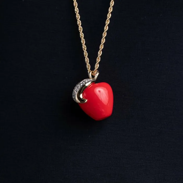Kenneth Jay Lane Dark Color Necklaces Women Red Apple Pendant