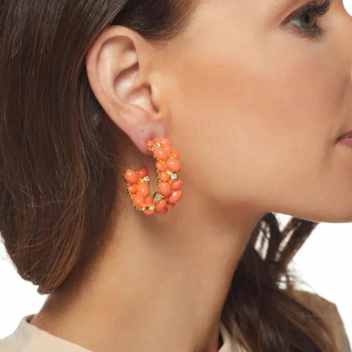 Kenneth Jay Lane Light Color Earrings Women Coral Cabochon Hoop Pierced Earring Kenneth Jay Lane Light Color Earrings Women Coral Cabochon Hoop Pierced Earring