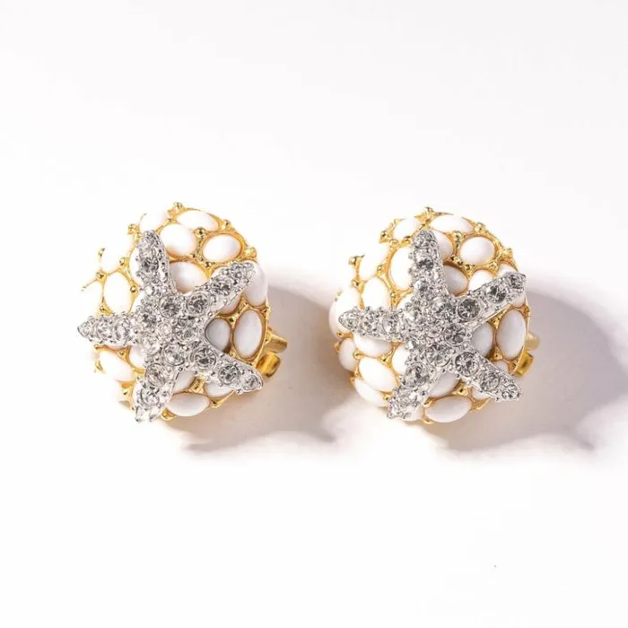 Kenneth Jay Lane Light Color Earrings Women White Cabochons And Starfish Clip Earring Kenneth Jay Lane Light Color Earrings Women White Cabochons And Starfish Clip Earring