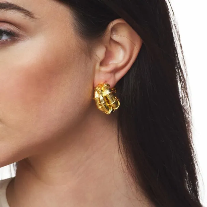 Kenneth Jay Lane Metallic Finish Earrings Women Gold Triple Bamboo Hoop Clip Earrings