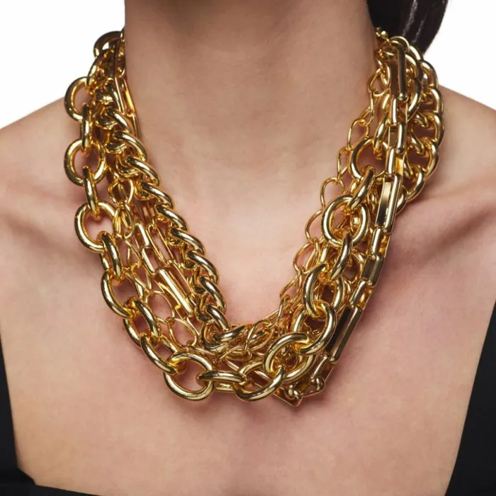 Kenneth Jay Lane Metallic Finish Necklaces Women Polished Gold 5 Row Chain Link Necklace Kenneth Jay Lane Metallic Finish Necklaces Women Polished Gold 5 Row Chain Link Necklace