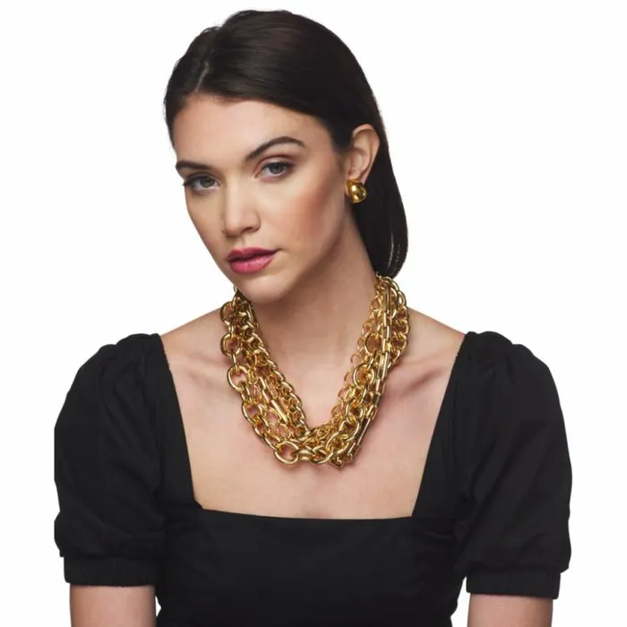 Kenneth Jay Lane Metallic Finish Necklaces Women Polished Gold 5 Row Chain Link Necklace