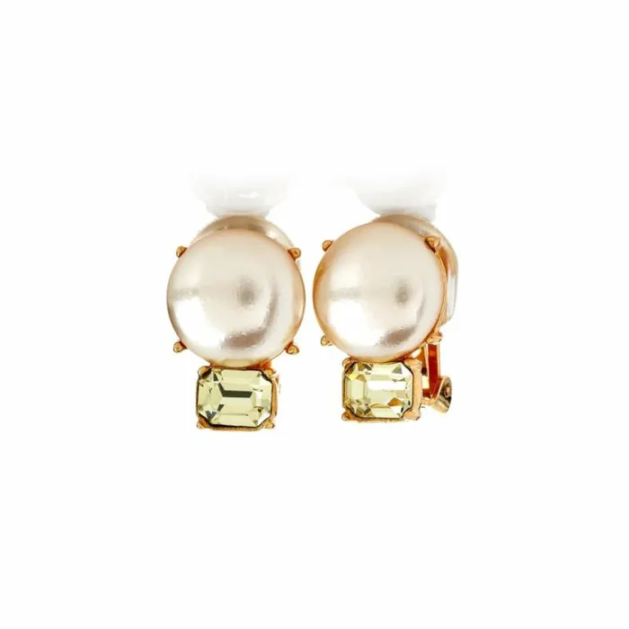 Kenneth Jay Lane Pearl Earrings Women Gold and Pearl Double Stone Clip Earrings Kenneth Jay Lane Pearl Earrings Women Gold and Pearl Double Stone Clip Earrings