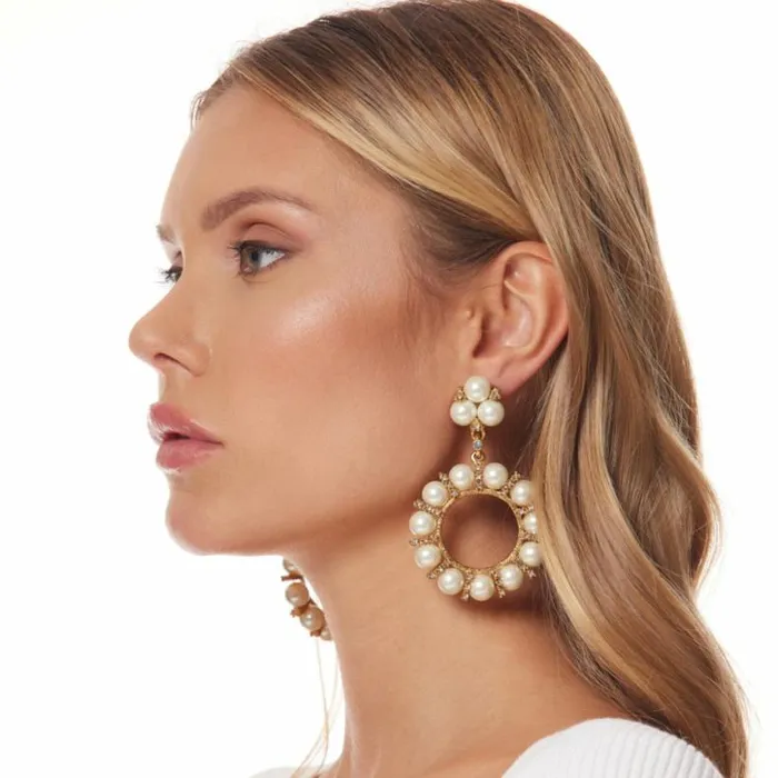 Kenneth Jay Lane Pearl Earrings Women Light Antique Gold And Crystal Clip Earring With 10mm Pearl Balls
