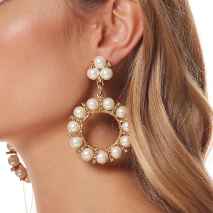 Kenneth Jay Lane Pearl Earrings Women Light Antique Gold And Crystal Clip Earring With 10mm Pearl Balls