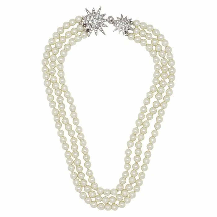 Kenneth Jay Lane Pearl Necklaces Women Three Row Pearl Necklace With Starburst Clasp Kenneth Jay Lane Pearl Necklaces Women Three Row Pearl Necklace With Starburst Clasp