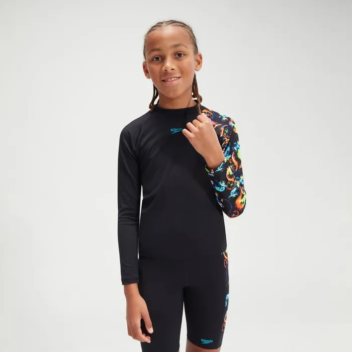 Kids Boy039s Rash Vests Speedo Boys039 Printed Long Sleeve Rash Top BlackBlue