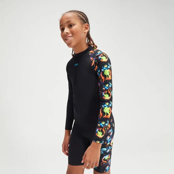 Kids Boy039s Rash Vests Speedo Boys039 Printed Long Sleeve Rash Top BlackBlue Kids Boy039s Rash Vests Speedo Boys039 Printed Long Sleeve Rash Top BlackBlue