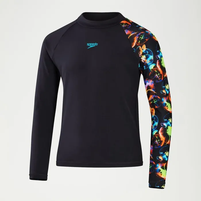 Kids Boy039s Rash Vests Speedo Boys039 Printed Long Sleeve Rash Top BlackBlue Kids Boy039s Rash Vests Speedo Boys039 Printed Long Sleeve Rash Top BlackBlue