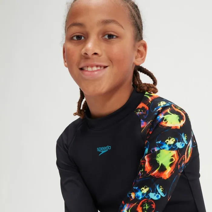 Kids Boy039s Rash Vests Speedo Boys039 Printed Long Sleeve Rash Top BlackBlue Kids Boy039s Rash Vests Speedo Boys039 Printed Long Sleeve Rash Top BlackBlue