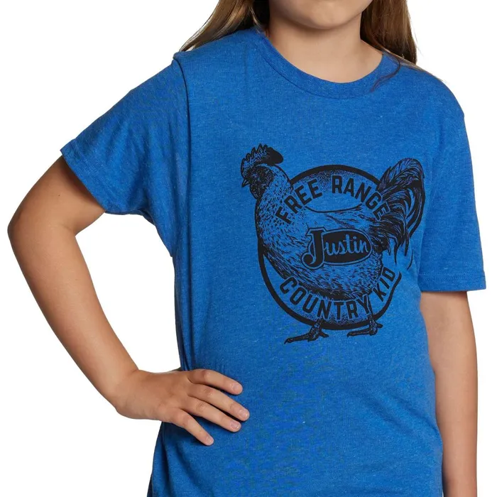 KIDS Justin Kid039s Free Range Rooster Tee Blue Heather Justin Boots Tshirts and Tops