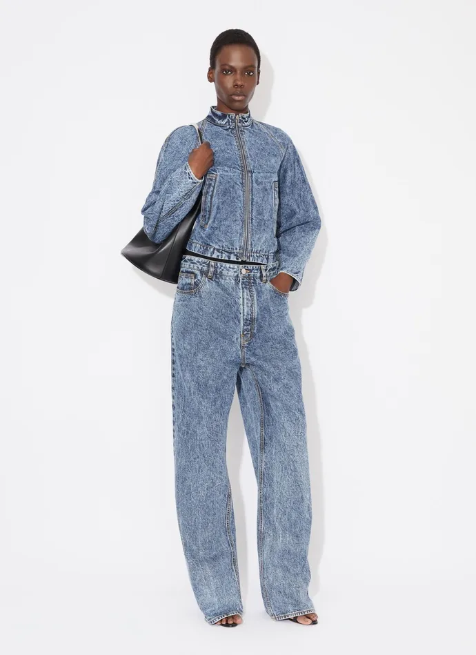 Light Blue ROUND RACING JACKET IN SNOW DENIM Women Alaa Denim