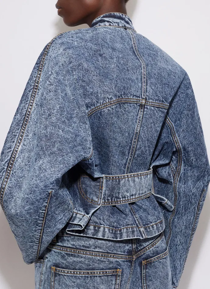 Light Blue ROUND RACING JACKET IN SNOW DENIM Women Alaa Denim