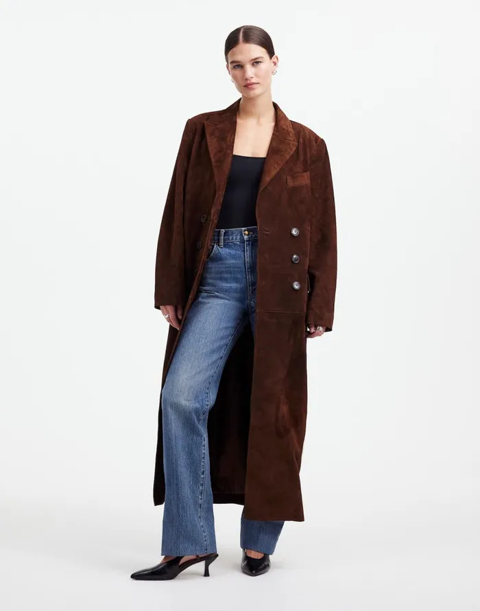 Madewell Alexa Chung For Madewell DoubleBreasted Blazer Overcoat In Suede Dark Roast Suede Women Coats Jackets Madewell Alexa Chung For Madewell DoubleBreasted Blazer Overcoat In Suede Dark Roast Suede Women Coats Jackets