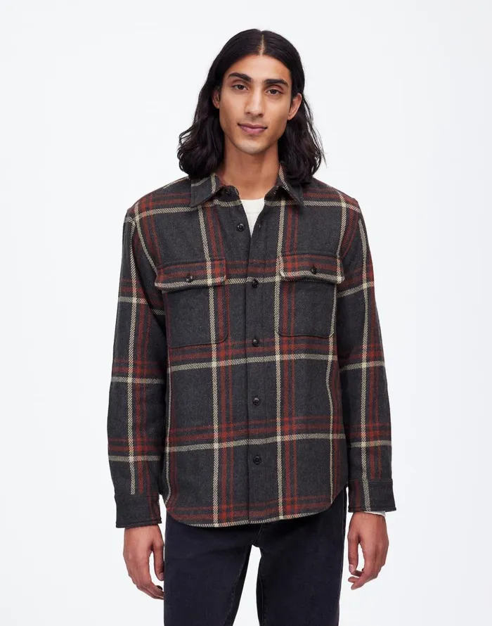 Madewell Brushed Easy ShirtJacket In Italian Fabric Cool Obsidian Heather Men Shirts