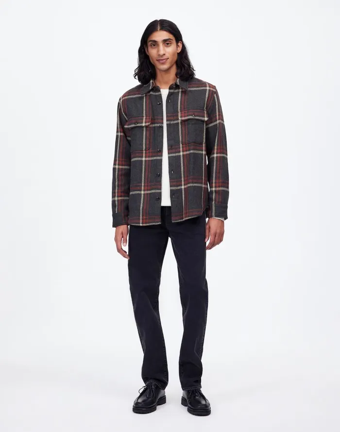 Madewell Brushed Easy ShirtJacket In Italian Fabric Cool Obsidian Heather Men Shirts