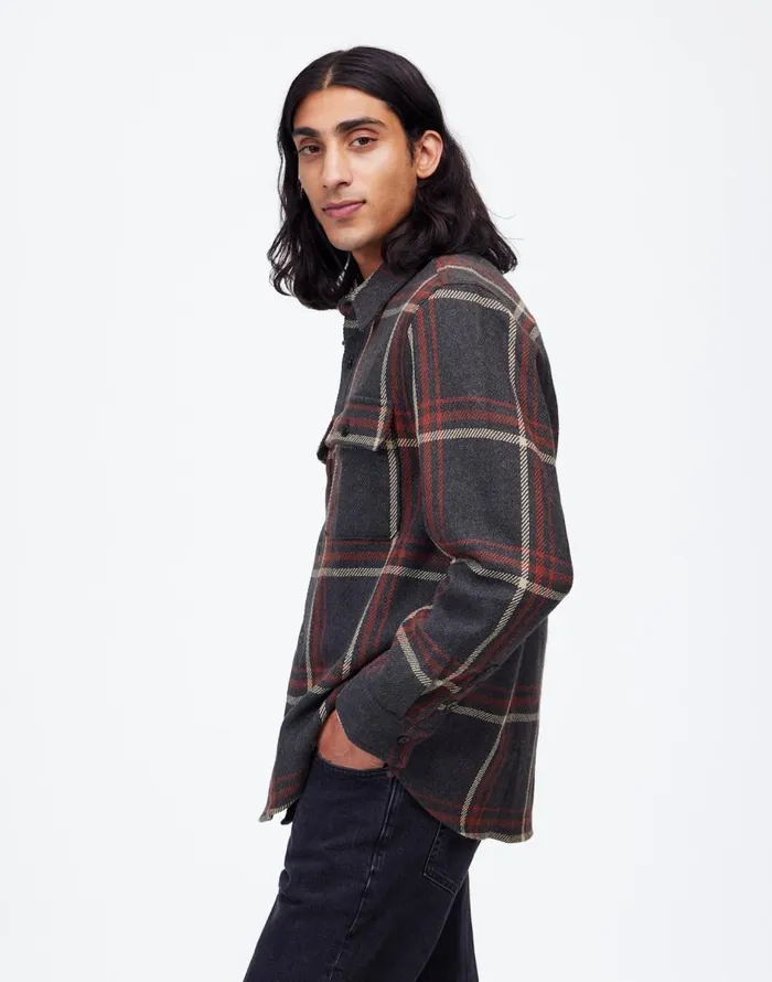 Madewell Brushed Easy ShirtJacket In Italian Fabric Cool Obsidian Heather Men Shirts