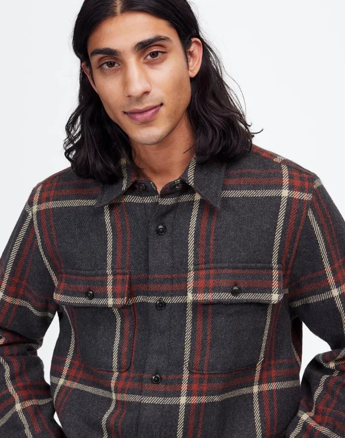 Madewell Brushed Easy ShirtJacket In Italian Fabric Cool Obsidian Heather Men Shirts