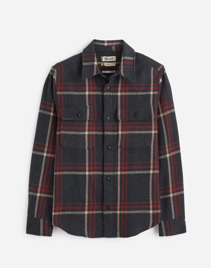 Madewell Brushed Easy ShirtJacket In Italian Fabric Cool Obsidian Heather Men Shirts