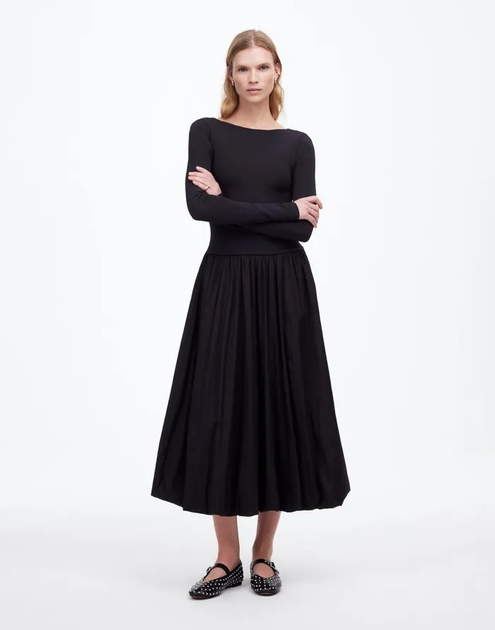 Madewell BubbleHem Midi Dress True Black Women Dresses