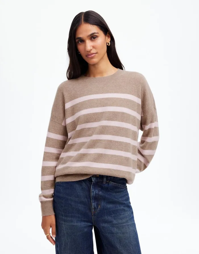 Madewell Cashmere Relaxed Crewneck Sweater Hthr Mink Stripe Women Sweaters
