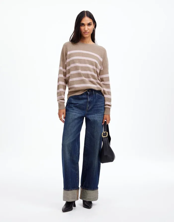Madewell Cashmere Relaxed Crewneck Sweater Hthr Mink Stripe Women Sweaters
