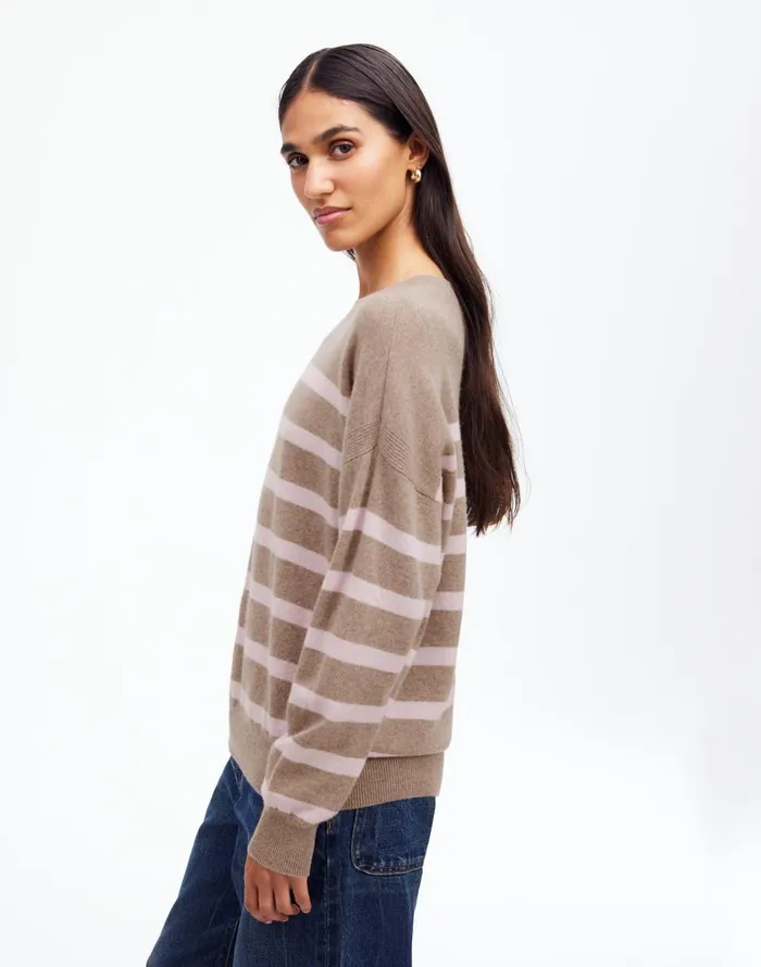 Madewell Cashmere Relaxed Crewneck Sweater Hthr Mink Stripe Women Sweaters